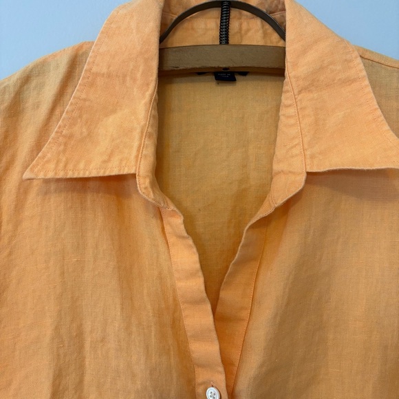 Lands End Outfitters Woman’s 12 Linen Button Up Shirt Top Short Sleeve-Tangerine - Picture 2 of 8